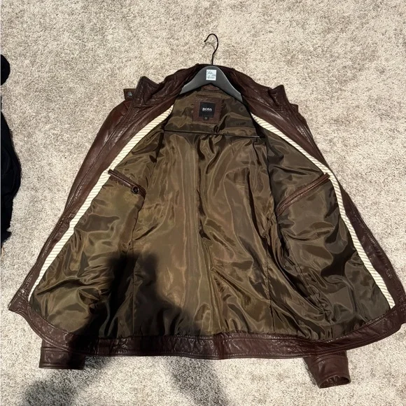 Hugo Boss Dark Brown Leather Military Jacket - Picture 5 of 7